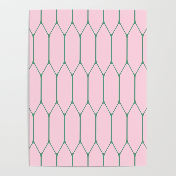 Pink and Green Long Honeycomb Minimalist Geometric Pattern Poster Gallery Image 1