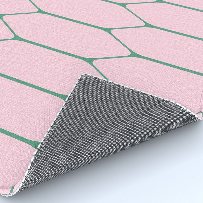 Pink and Green Long Honeycomb Minimalist Geometric Pattern Rug Gallery Image 4