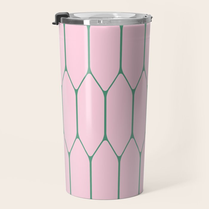 Pink and Green Long Honeycomb Minimalist Geometric Pattern Travel Mug Gallery Image 3