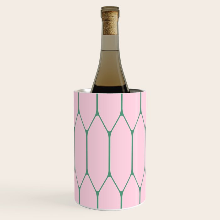 Pink and Green Long Honeycomb Minimalist Geometric Pattern Wine Chiller Gallery Image 1