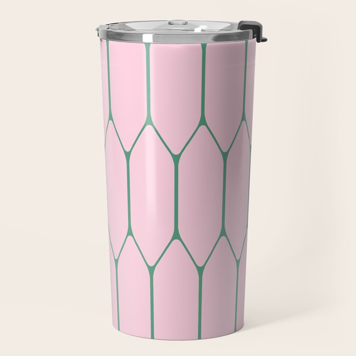 Pink and Green Long Honeycomb Minimalist Geometric Pattern Travel Mug Gallery Image 2