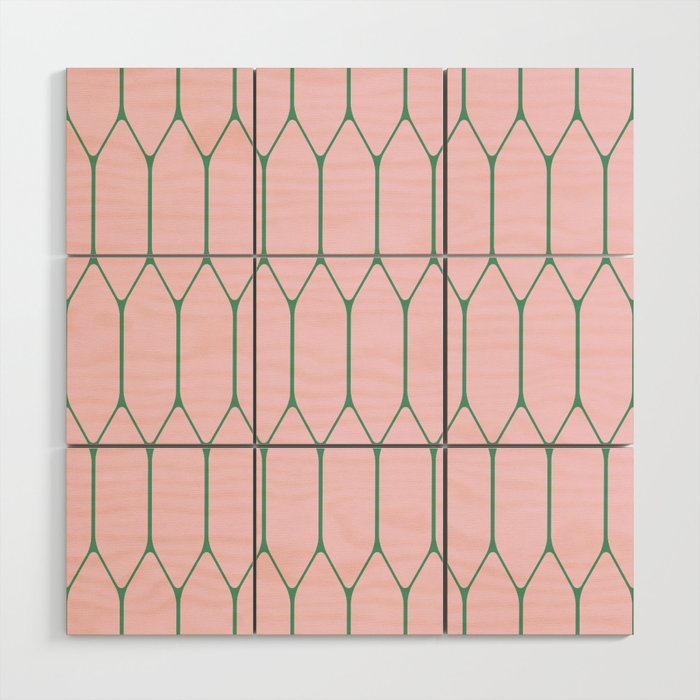 Pink and Green Long Honeycomb Minimalist Geometric Pattern Wood Wall Art Gallery Image 1