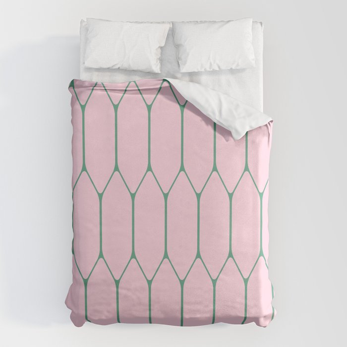 Pink and Green Long Honeycomb Minimalist Geometric Pattern Duvet Cover Gallery Image 6
