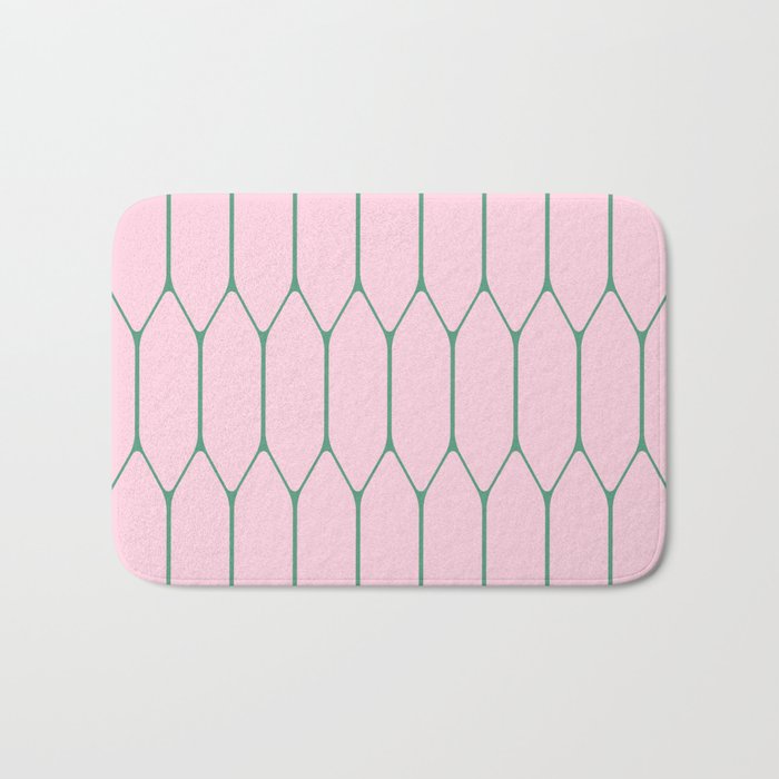 Pink and Green Long Honeycomb Minimalist Geometric Pattern Bath Mat Gallery Image 1