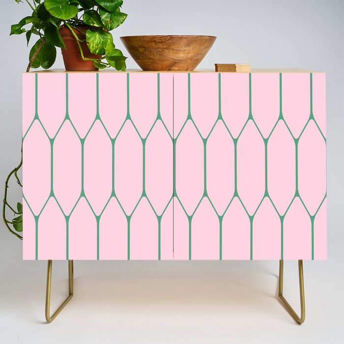 Pink and Green Long Honeycomb Minimalist Geometric Pattern Credenza Gallery Image 1