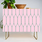 Pink and Green Long Honeycomb Minimalist Geometric Pattern Credenza Gallery Image 1