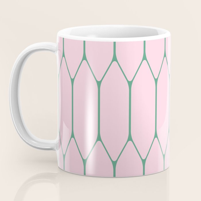 Pink and Green Long Honeycomb Minimalist Geometric Pattern Coffee Mug Gallery Image 3