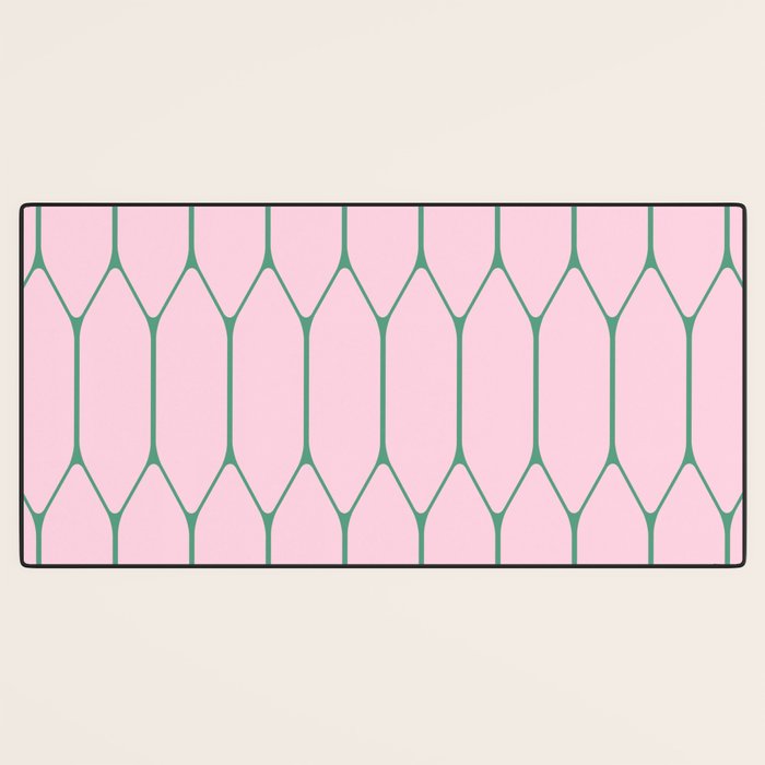 Pink and Green Long Honeycomb Minimalist Geometric Pattern Desk Mat Gallery Image 3