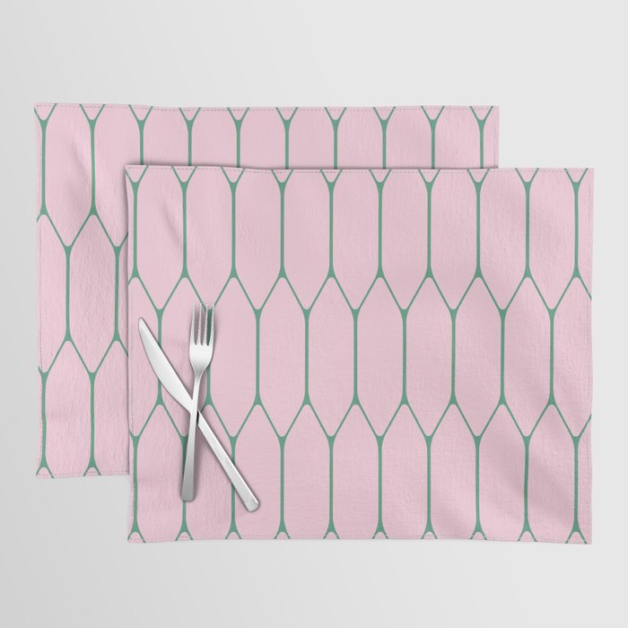 Pink and Green Long Honeycomb Minimalist Geometric Pattern Placemat Gallery Image 1