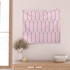 Pink and Green Long Honeycomb Minimalist Geometric Pattern Wall Tapestry Gallery Image 2