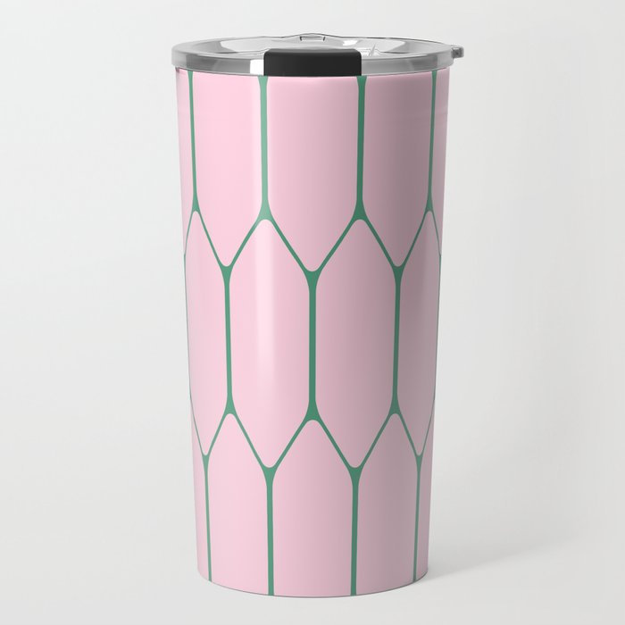 Pink and Green Long Honeycomb Minimalist Geometric Pattern Travel Mug Gallery Image 1