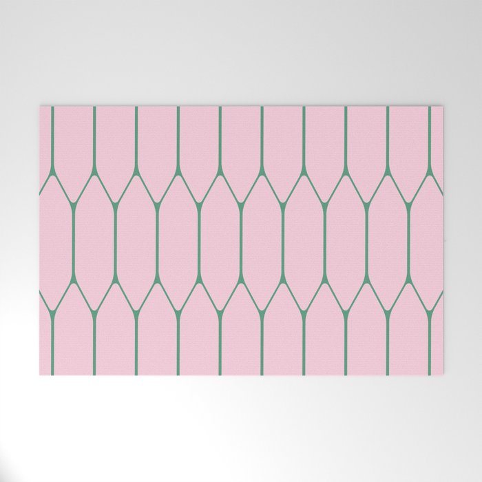 Pink and Green Long Honeycomb Minimalist Geometric Pattern Welcome Mat Gallery Image 1