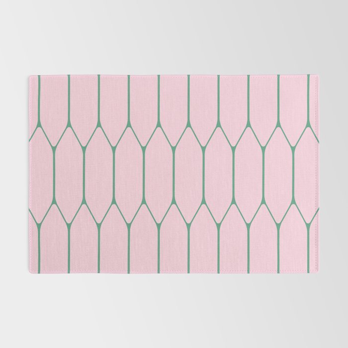Pink and Green Long Honeycomb Minimalist Geometric Pattern Rug Gallery Image 2