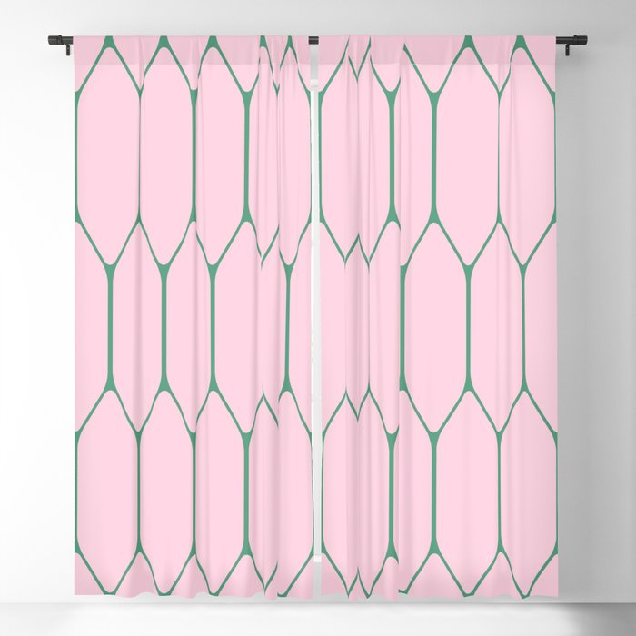Pink and Green Long Honeycomb Minimalist Geometric Pattern Window Curtain Gallery Image 5