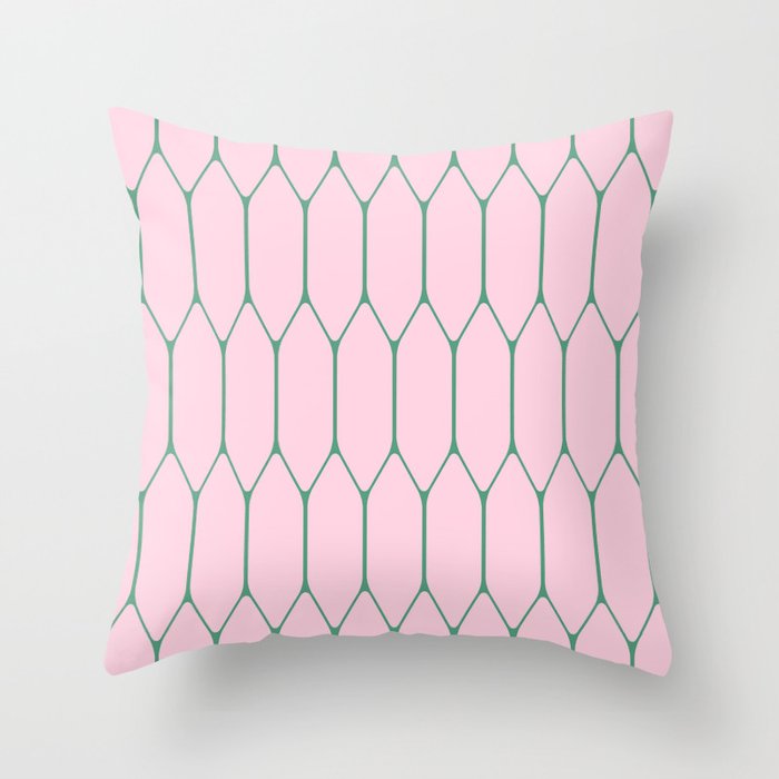 Pink and Green Long Honeycomb Minimalist Geometric Pattern Throw Pillow Gallery Image 6