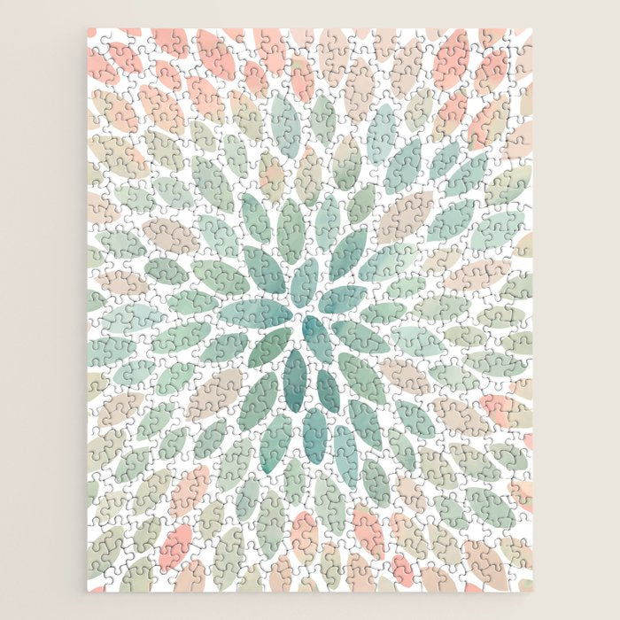 Floral Bloom, Abstract Watercolor, Coral, Peach, Green, Floral Prints Jigsaw Puzzle Gallery Image 1