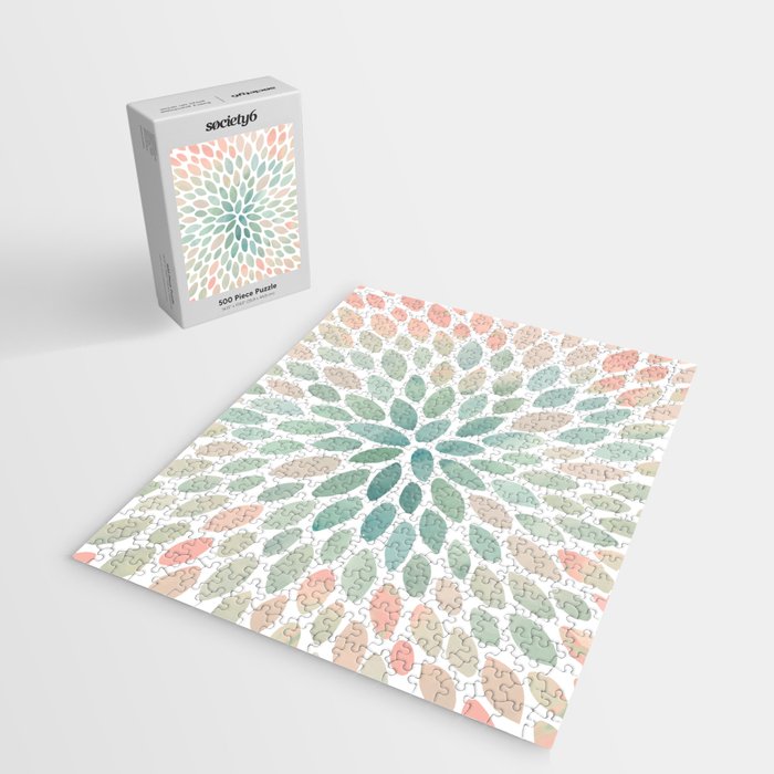 Floral Bloom, Abstract Watercolor, Coral, Peach, Green, Floral Prints Jigsaw Puzzle Gallery Image 2
