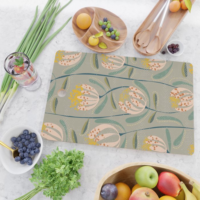 Floating scandi flowers earthy tones Cutting Board Gallery Image 2