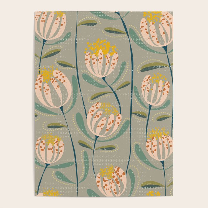 Floating scandi flowers earthy tones Poster Gallery Image 4