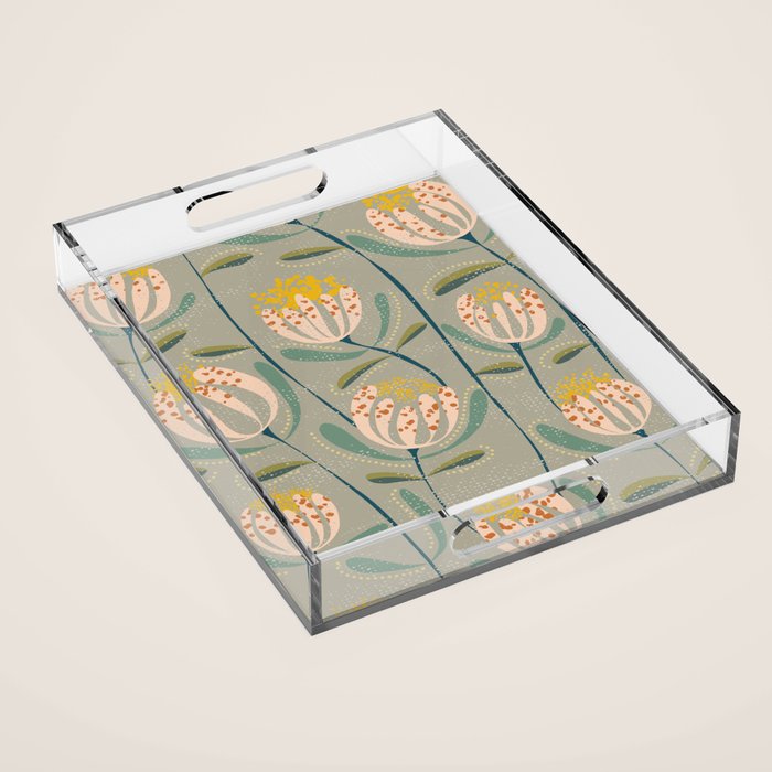 Floating scandi flowers earthy tones Acrylic Tray Gallery Image 1