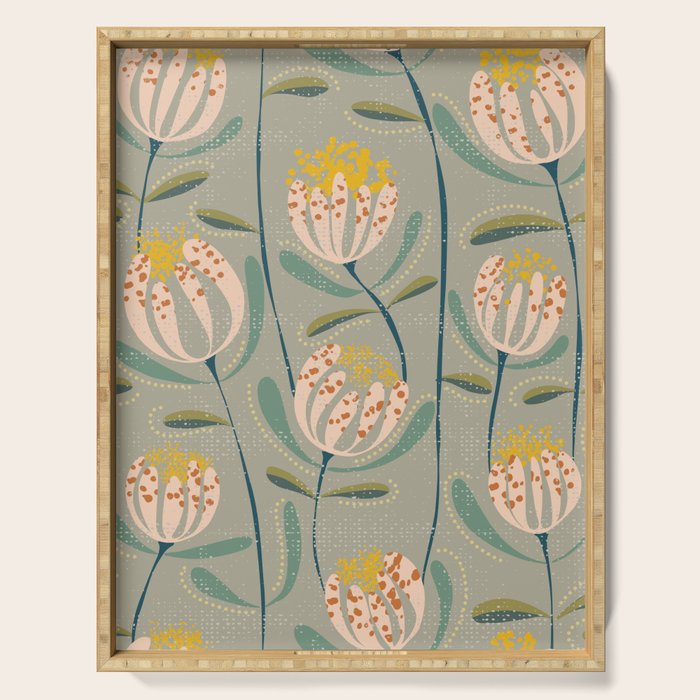 Floating scandi flowers earthy tones Serving Tray Gallery Image 1