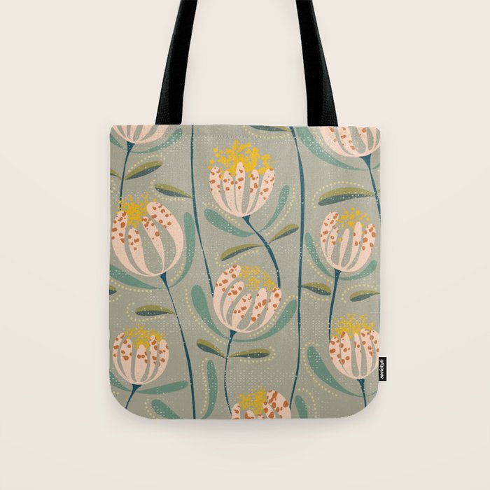 Floating scandi flowers earthy tones Tote Bag Gallery Image 1