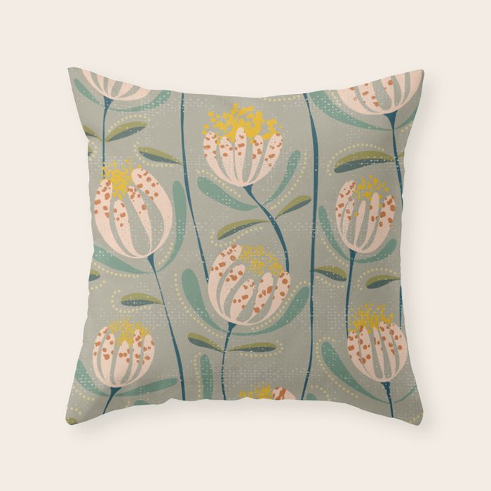 Floating scandi flowers earthy tones Throw Pillow Gallery Image 6