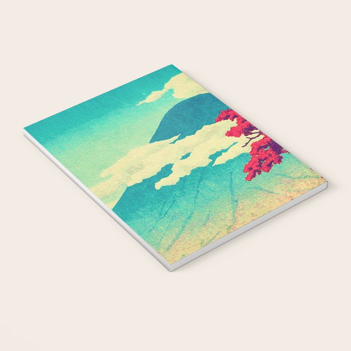 The New Year in Hisseii - Autumn Tree & Mountain by the Ocean Ukiyoe Nature Landscape in Red & Blue Notebook Gallery Image 3