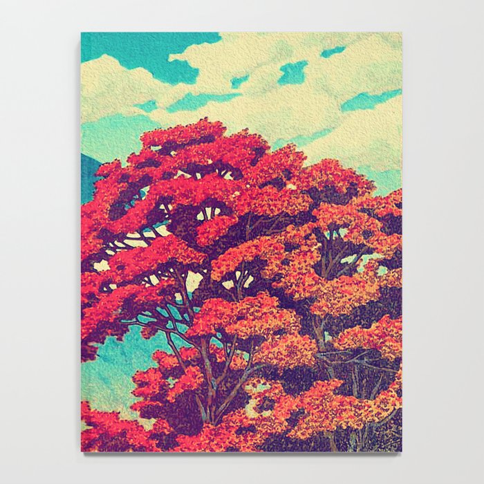 The New Year in Hisseii - Autumn Tree & Mountain by the Ocean Ukiyoe Nature Landscape in Red & Blue Notebook Gallery Image 4