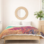 The New Year in Hisseii - Autumn Tree & Mountain by the Ocean Ukiyoe Nature Landscape in Red & Blue Duvet Cover Gallery Image 3
