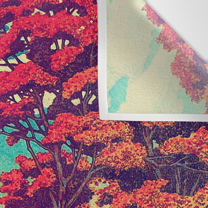 The New Year in Hisseii - Autumn Tree & Mountain by the Ocean Ukiyoe Nature Landscape in Red & Blue Wall Tapestry Gallery Image 3