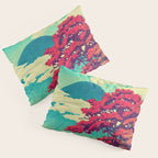 The New Year in Hisseii - Autumn Tree & Mountain by the Ocean Ukiyoe Nature Landscape in Red & Blue Pillow Sham Gallery Image 3