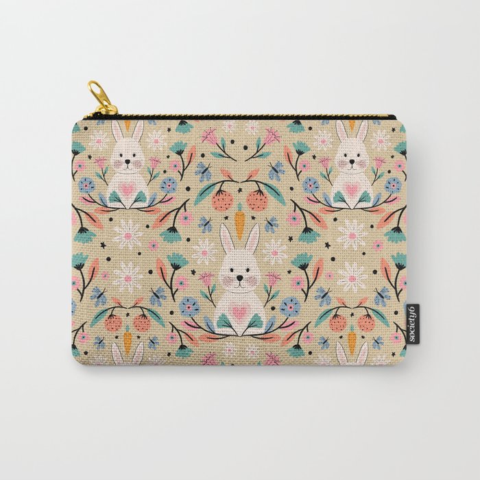 Bunny in the garden - cream pattern  Carry All Pouch Gallery Image 1
