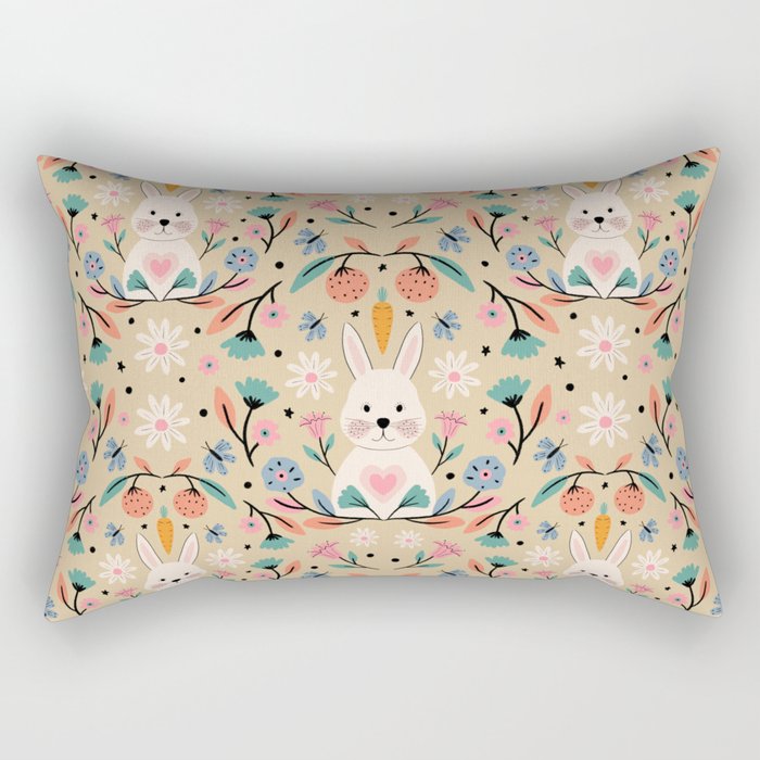 Bunny in the garden - cream pattern  Rectangular Pillow Gallery Image 2