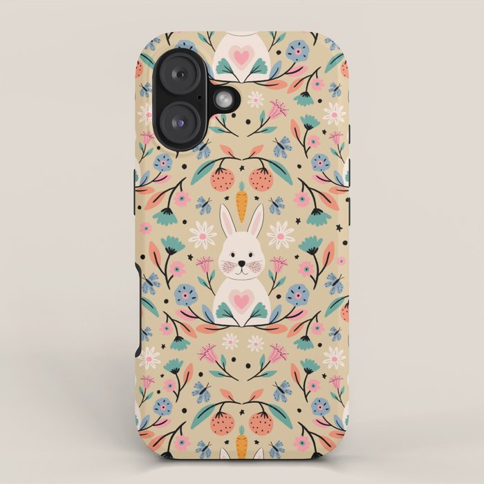 Bunny in the garden - cream pattern  iPhone Case Gallery Image 1
