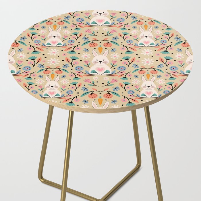 Bunny in the garden - cream pattern  Side Table Gallery Image 2