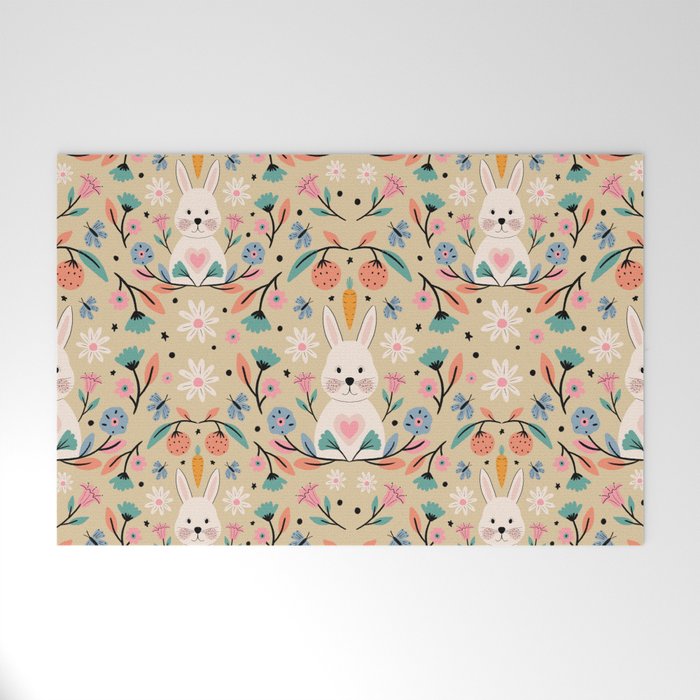 Bunny in the garden - cream pattern  Welcome Mat Gallery Image 1