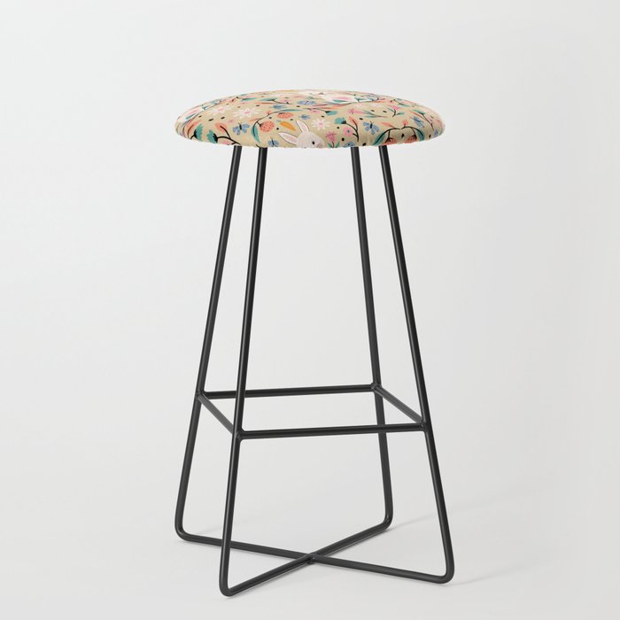Bunny in the garden - cream pattern  Stool Gallery Image 1