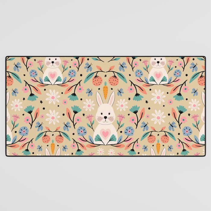 Bunny in the garden - cream pattern  Desk Mat Gallery Image 3
