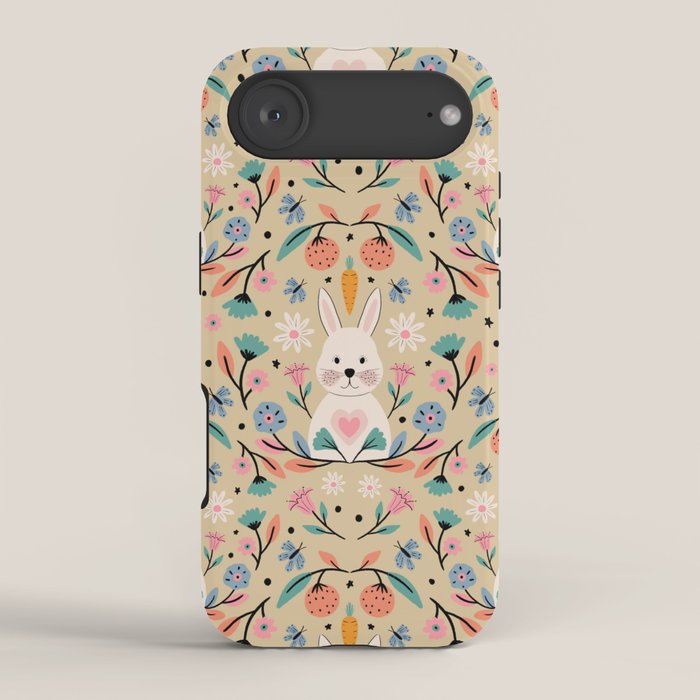 Bunny in the garden - cream pattern  iPhone Case Gallery Image 2