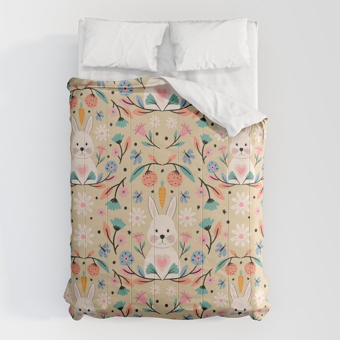 Bunny in the garden - cream pattern  Comforter Gallery Image 6