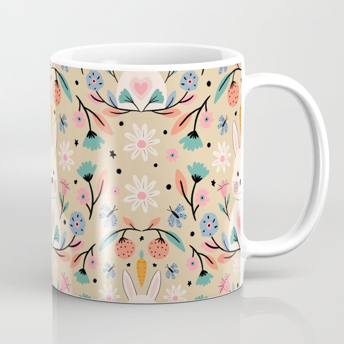 Bunny in the garden - cream pattern  Coffee Mug Gallery Image 1