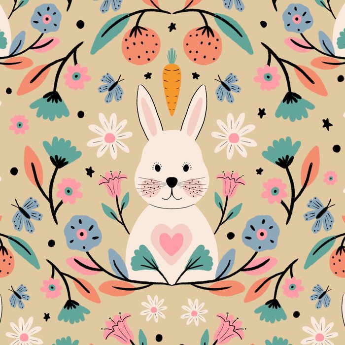 Bunny in the garden - cream pattern  Coffee Mug Gallery Image 2