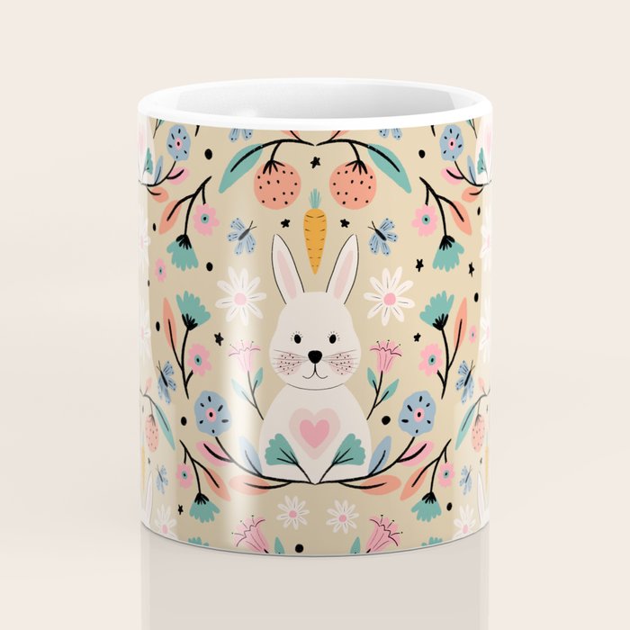Bunny in the garden - cream pattern  Coffee Mug Gallery Image 4