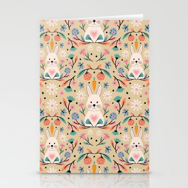 Bunny in the garden - cream pattern  Stationery Card Gallery Image 2
