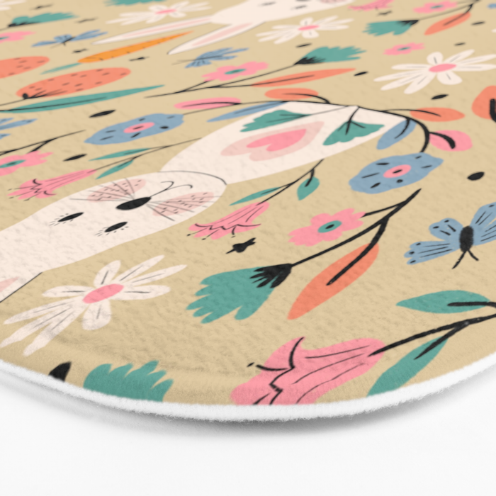 Bunny in the garden - cream pattern  Bath Mat Gallery Image 3