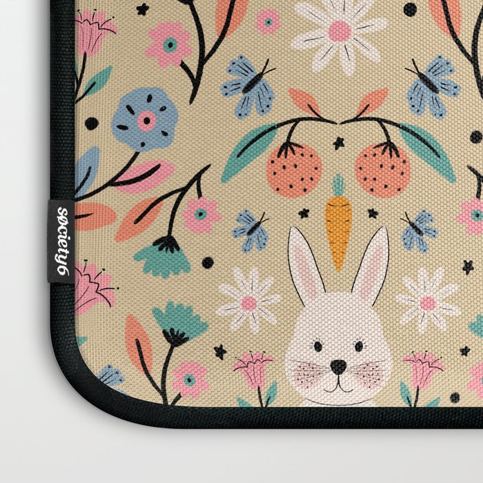 Bunny in the garden - cream pattern  Laptop Sleeve Gallery Image 3
