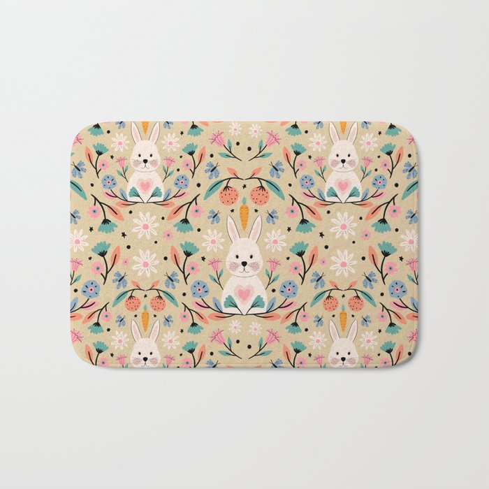 Bunny in the garden - cream pattern  Bath Mat Gallery Image 1