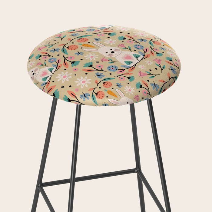 Bunny in the garden - cream pattern  Stool Gallery Image 2