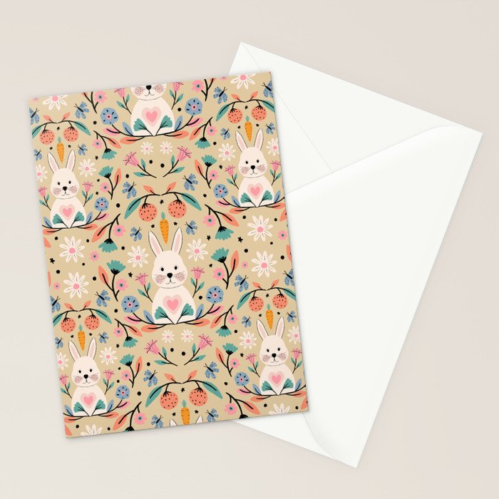 Bunny in the garden - cream pattern  Stationery Card Gallery Image 2